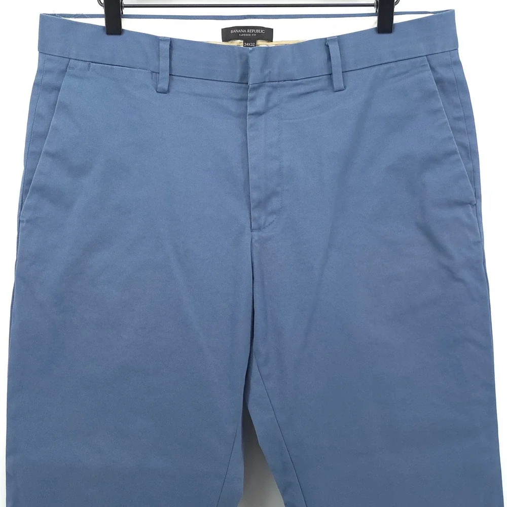 Banana Republic Tapered Fit Mens Chino Pants 34x32 Blue Stretch Trousers